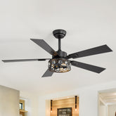 48-inch Wood 5-Blade Crystal Fandelier Ceiling Fan with Remote and Light,4in and 8in Downrods Included